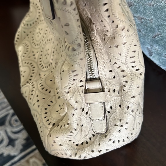 Coach unique patterned cream leather shoulder bag. Turquoise inside. - Picture 9 of 12